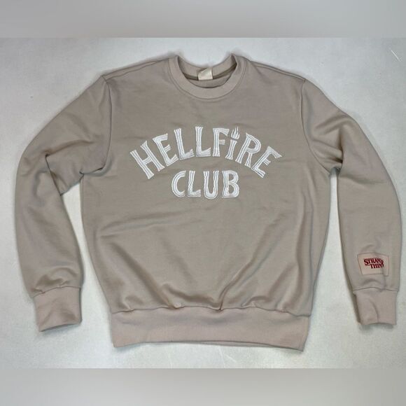 Pacsun Stranger Thing Hellfire Club Crewneck Sweatshirt Men Small Beige - Picture 1 of 7